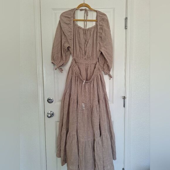 Free People Elegant Beige Maxi Dress Suze L/G - Picture 2 of 8